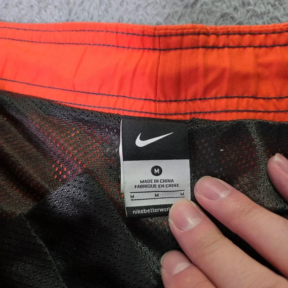 Nike Mens Medium Swim Trunks Grey Orange Colorblock Mesh Lined Board Shorts